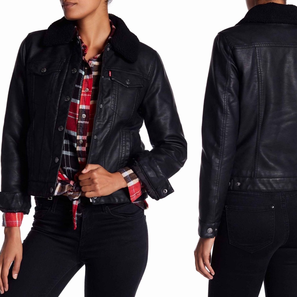 New LEVI’S Faux Leather & Shearling Trucker Jacket - Picture 8 of 8
